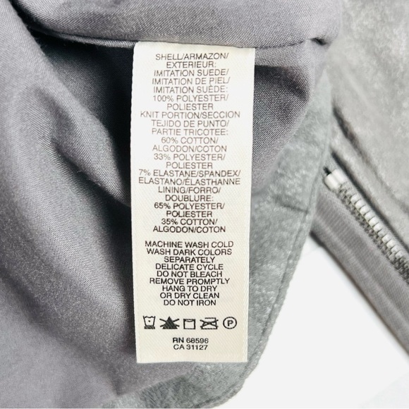 DKNY Jeans Jacket Women Large Gray Faux Suede Polyester Long Sleeve Clipside Zip - Picture 7 of 13